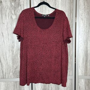 Gudrun Sjoden Top XXL Polka Dots Short Sleeves Lagenlook Burgundy